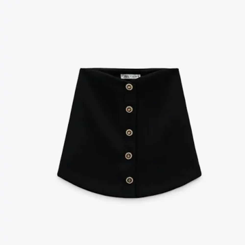 ZARA MINI SKIRT with black & gold front buttons BLACK SZ L - Picture 6 of 7